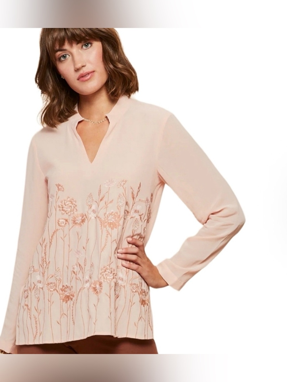 Spartina 449 Embroidered Tunic pale pink floral